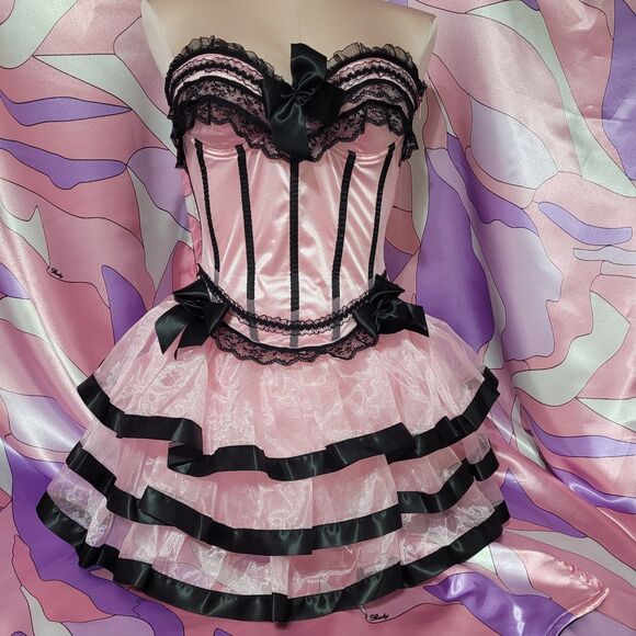 Corset Top + Skirt Medium Cosplay Costume Pink Black Kawaii Ruffle Dolls Kill - Picture 1 of 15
